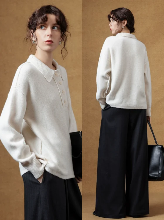 A simple soft and laid-back lapel sweater