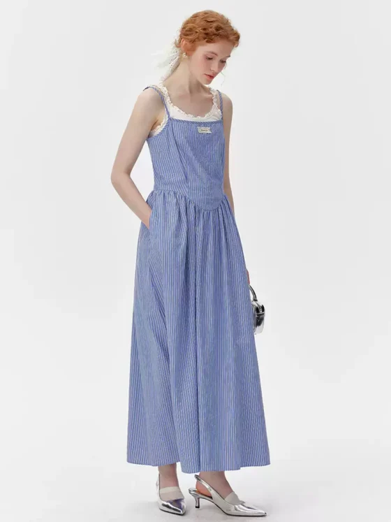 Striped backless halter dress set