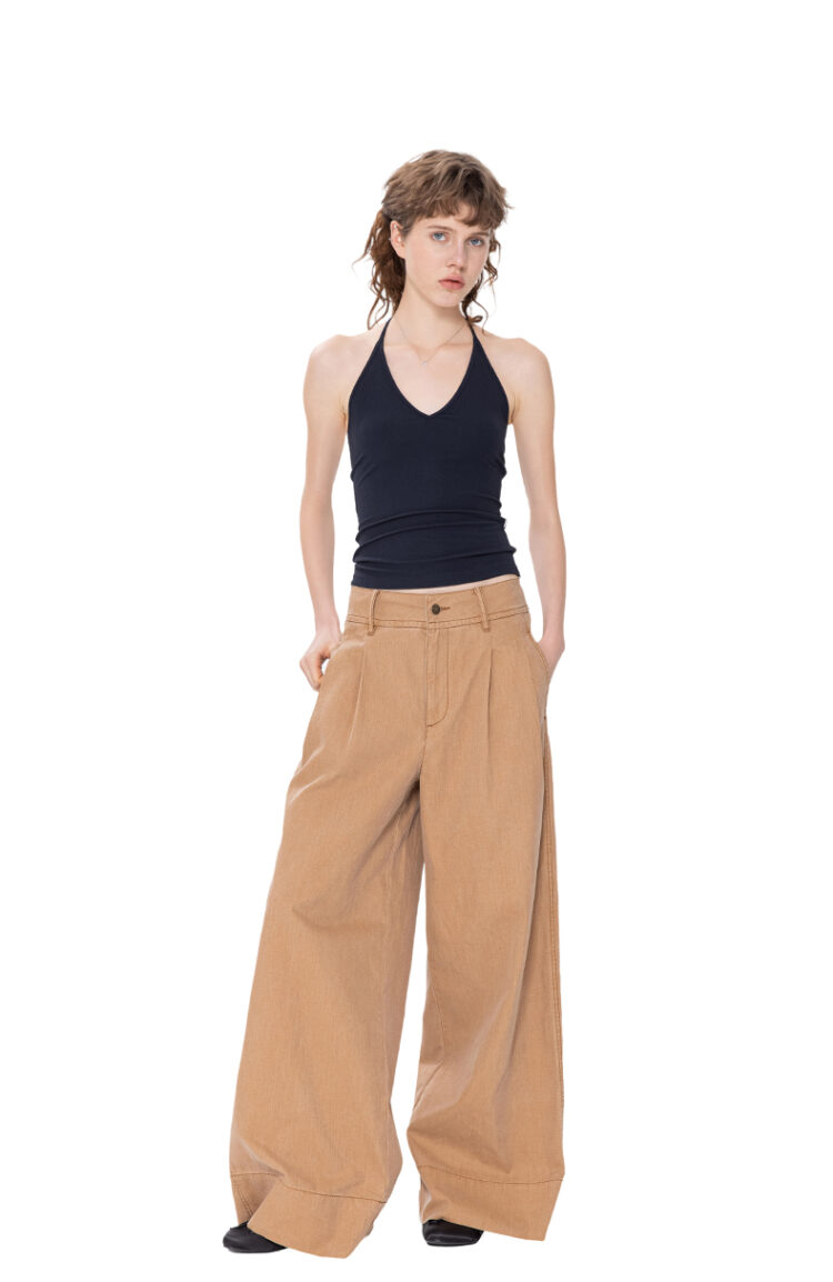Mid-waist casual paulownia trousers