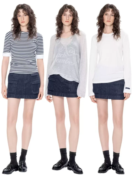 Multi-pocket natural-color denim culottes
