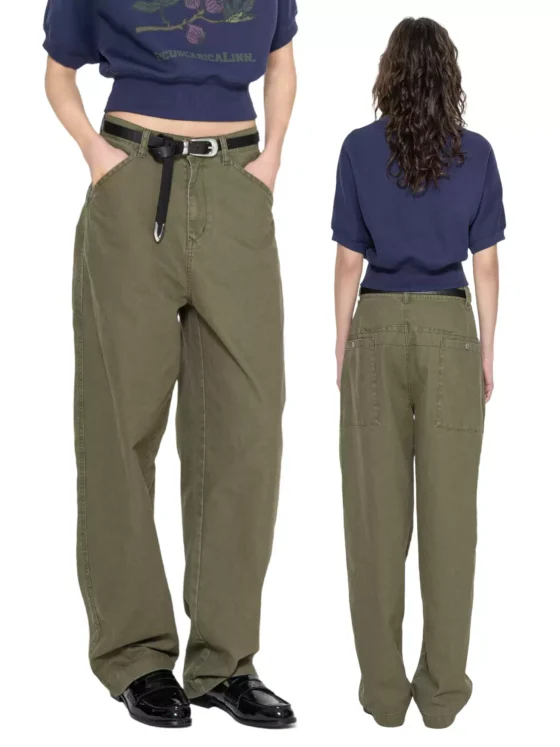 Green washed work pants for women