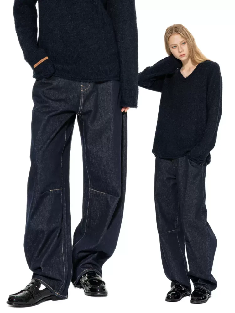 Classic natural-color scythe wide-leg jeans