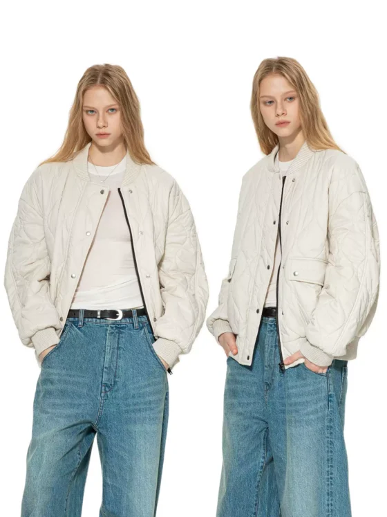 A cotton-padded jacket with a wool liner for women