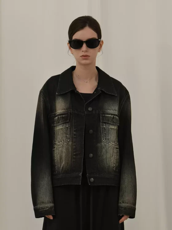 Vintage black denim short jacket
