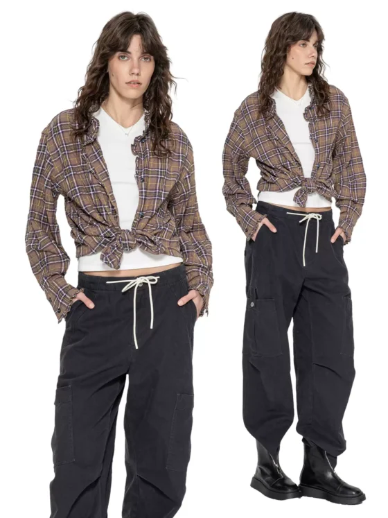 New style lotus leaf collar checked shirt