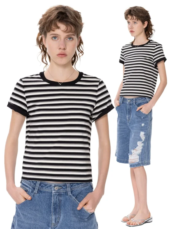 New striped short-sleeved T-shirt for women