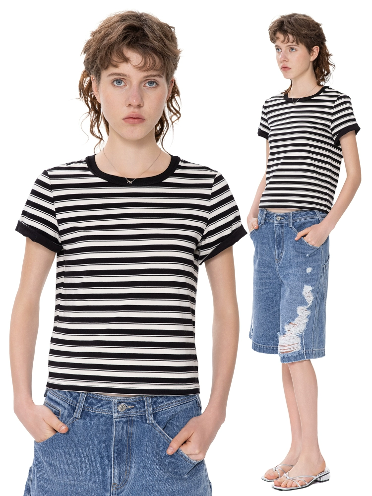 New striped short-sleeved T-shirt for women