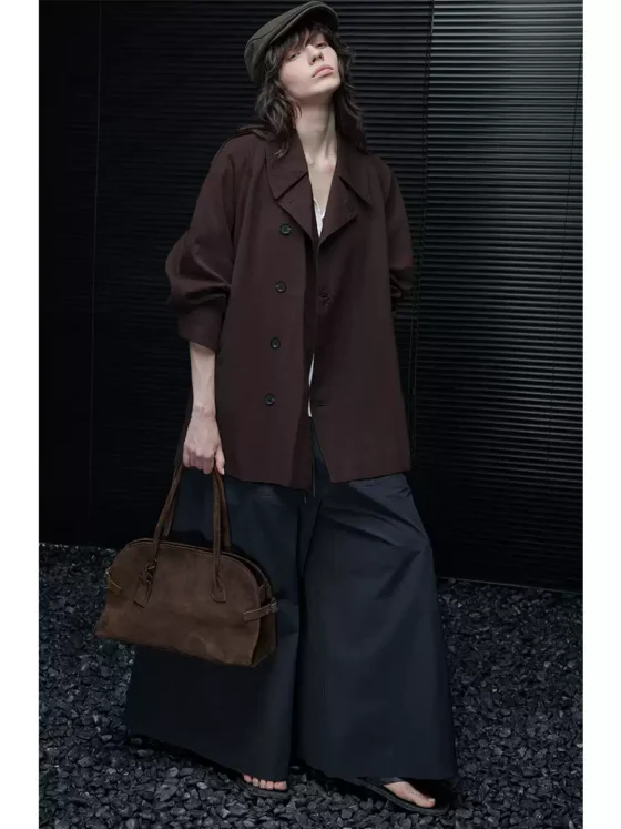 A loose and flowing coffee-colored windbreaker for women