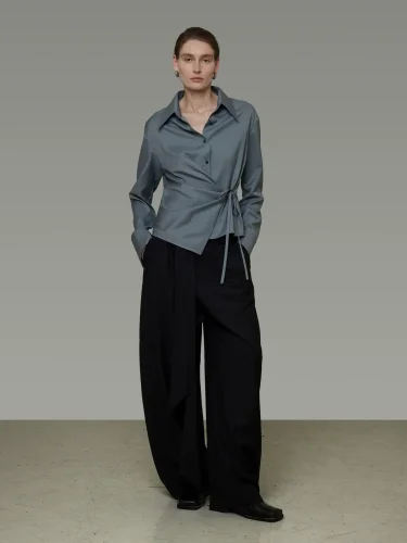 Asymmetrical lace-up waist shirt for women