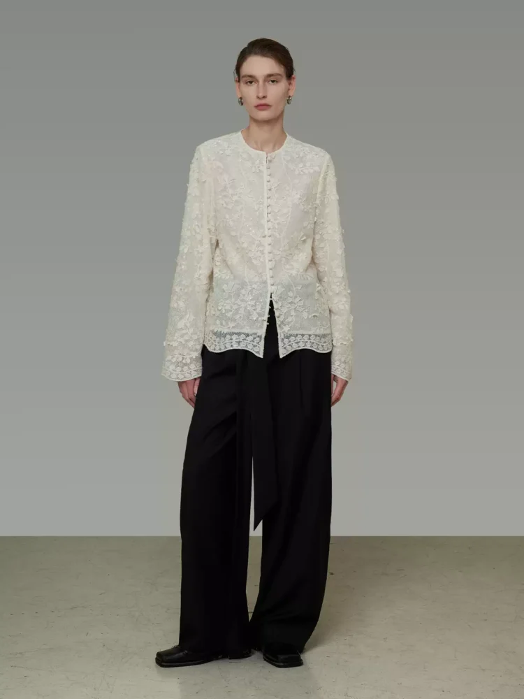 Three-dimensional jacquard loose shirt for women