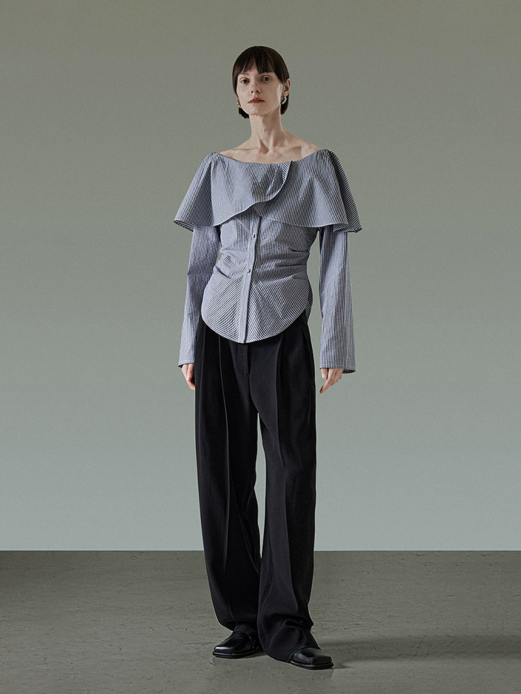 One-shoulder lace striped shirt