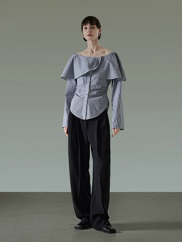 One-shoulder lace striped shirt