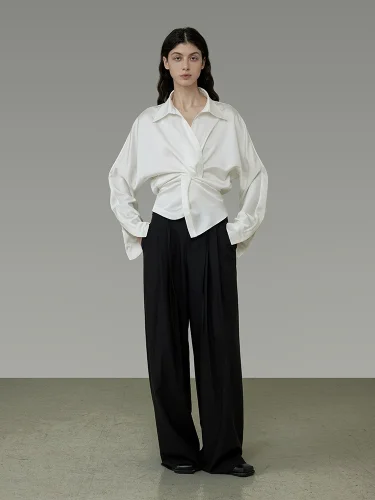 A French satin V-neck twisted shirt for women