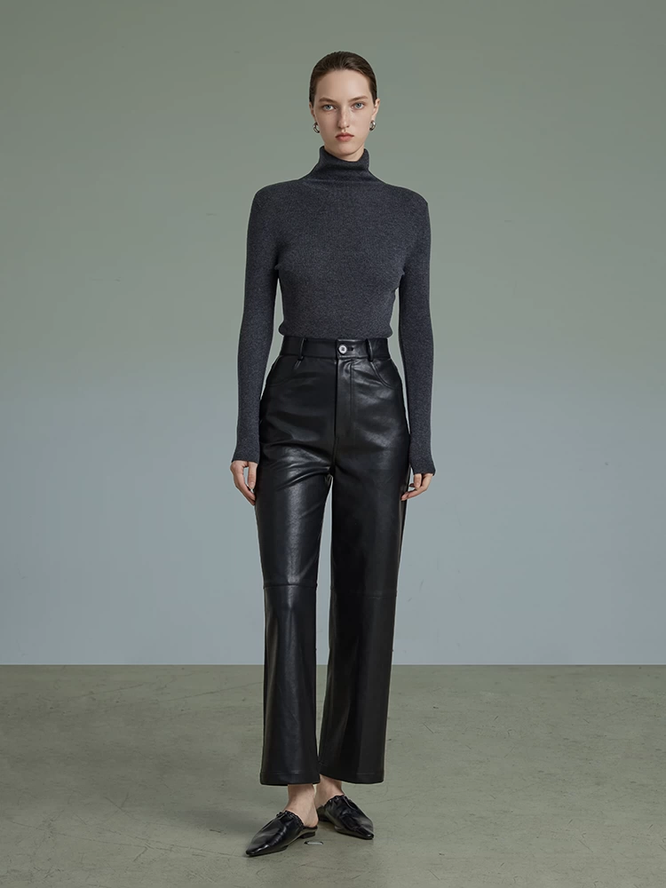 Three-dimensional matte and embossed leather pants