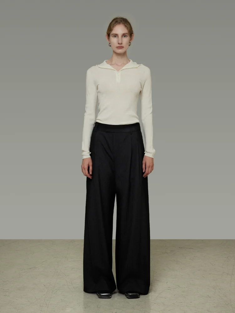 Waist-top satin patchwork wide-leg pants