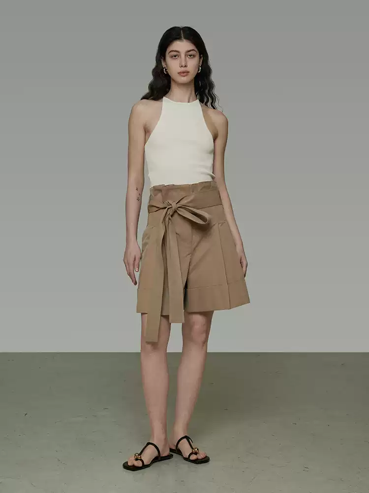 Workwear lace-up wide-leg capri pants