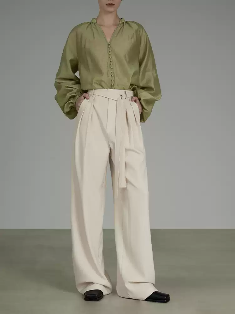 High-waisted loose pleated drape casual pants