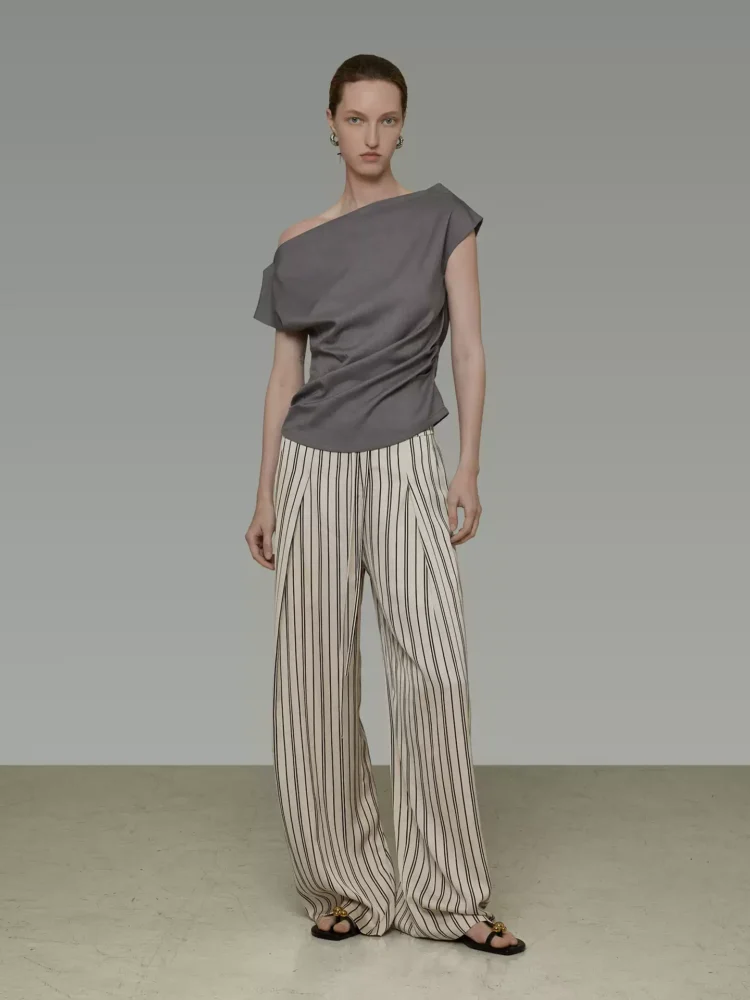 Retro striped wide-leg pants for women
