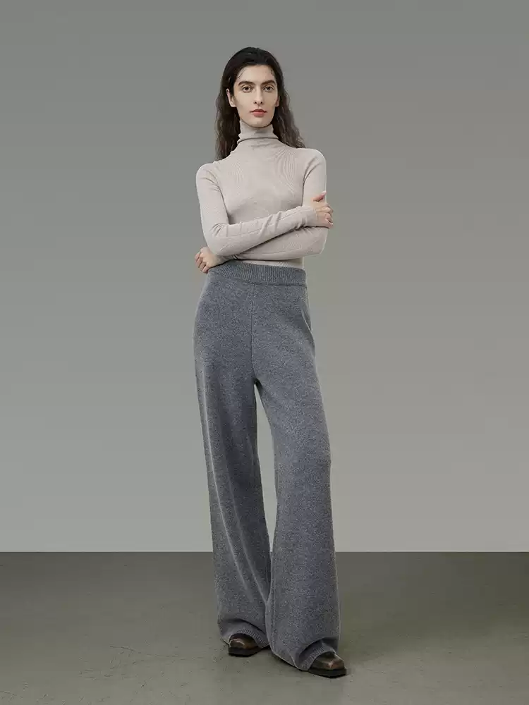 Straight-leg knitted pants for women, mid-high waist