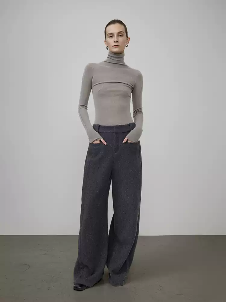 Casual woolen drape curved trousers
