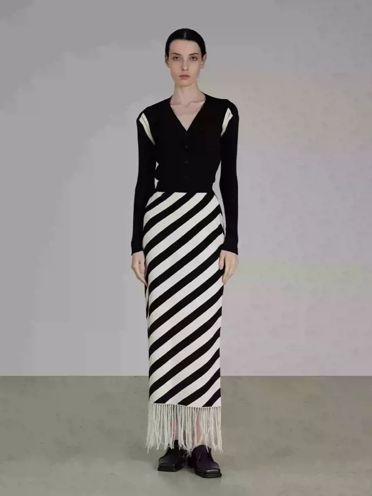 Striped fringed skirt