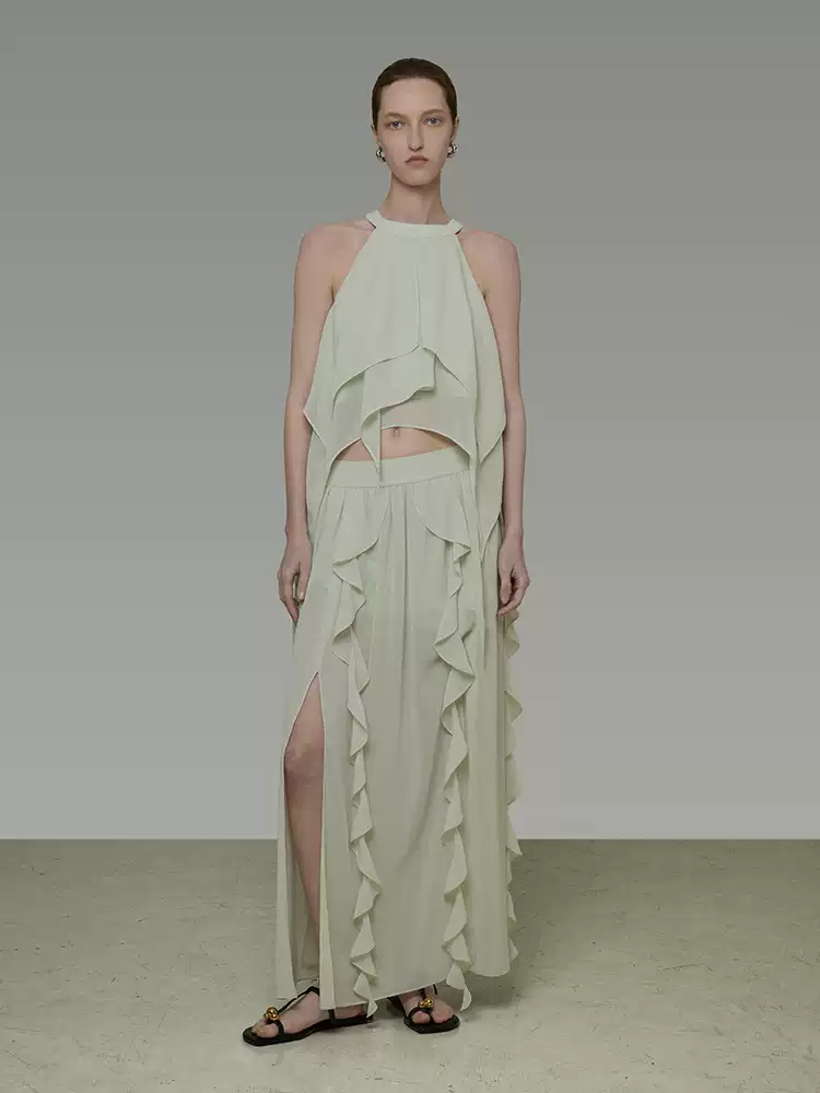 Irregular ribbon top and skirt