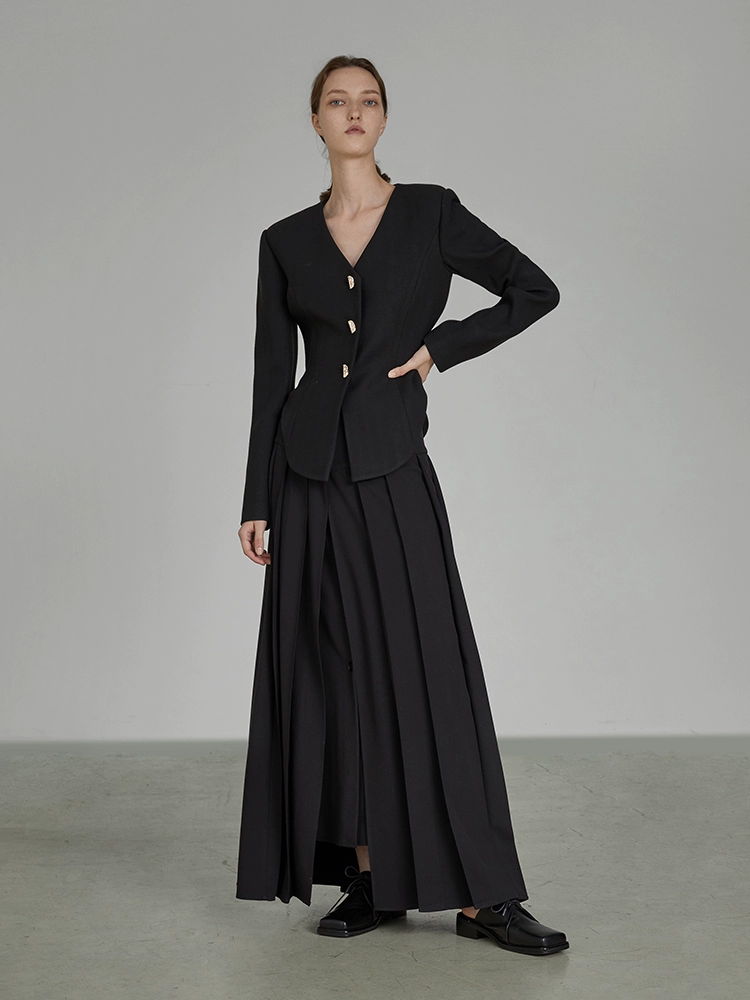 High-waisted pleated skirt high-end suit