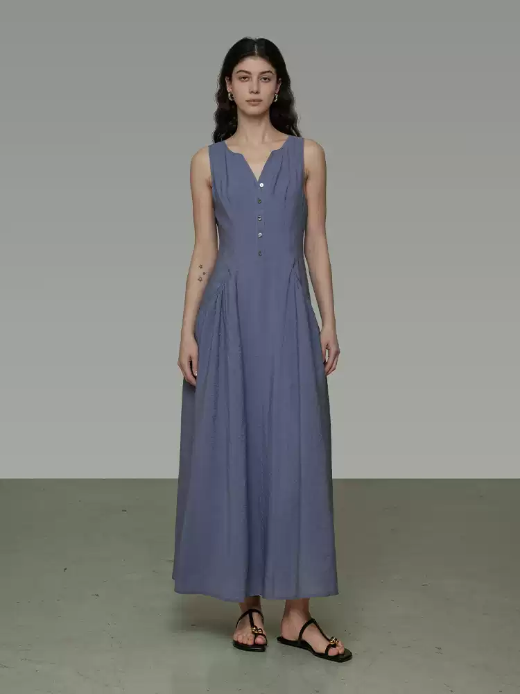 Big pocket round-neck vest dress