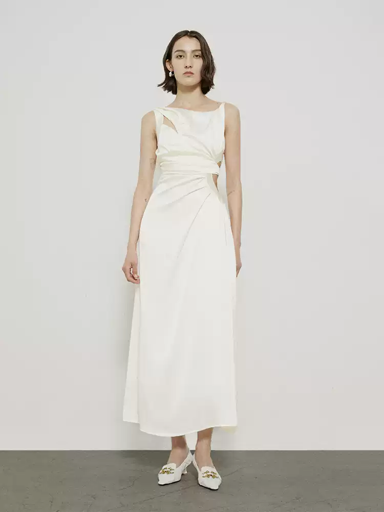 Asymmetrical cut-out halter dress