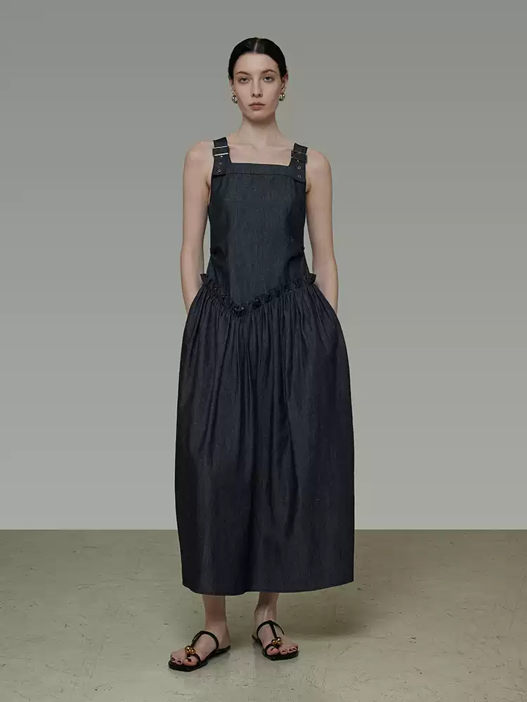 French retro irregular halter dress