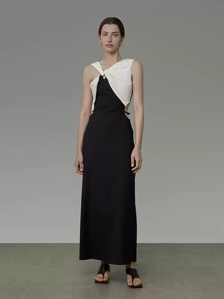 High-end and niche cut-out waist-cinching long dress