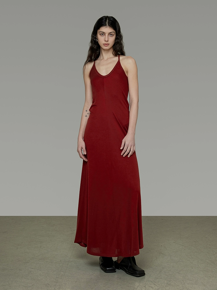 Red U-neck halter dress