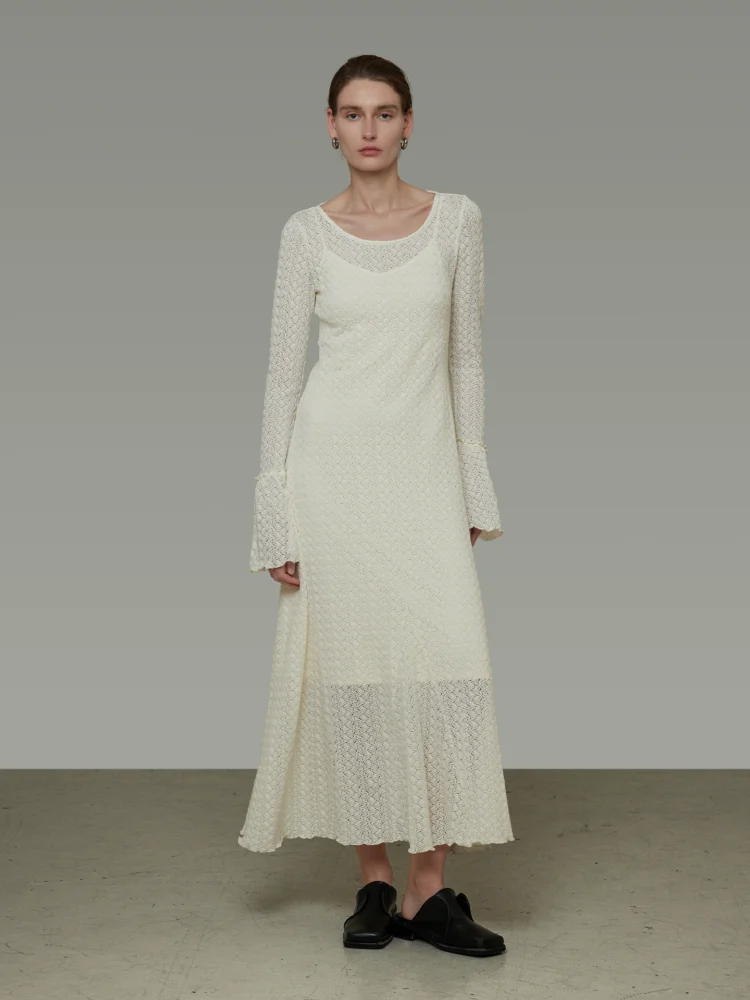 French flared sleeve cut-out dress for women