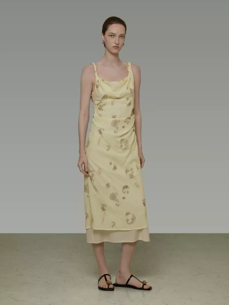 Retro floral swing neck halter dress