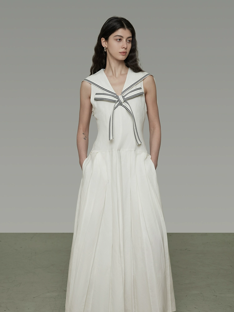 French navy neck vest dress