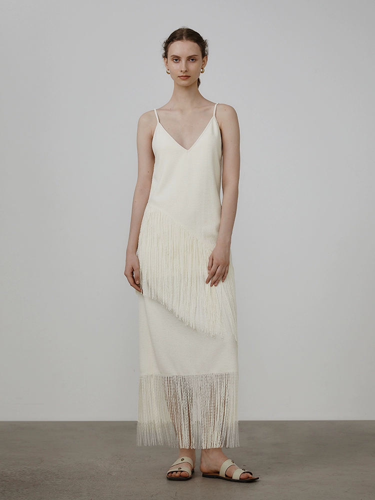 A white fringed vacation dress for women