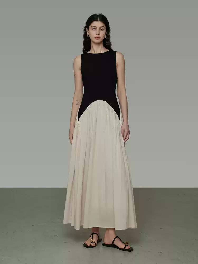 design sense contrasting color sleeveless dress for women