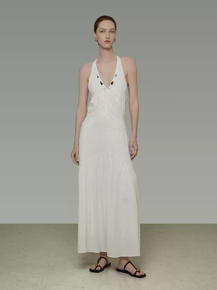 French V-neck halter dress for women