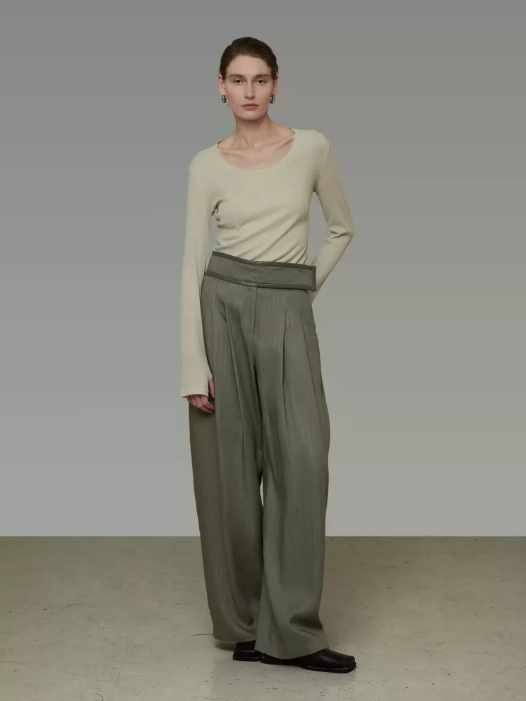 Design sense double-layered waist-head wide-leg pants