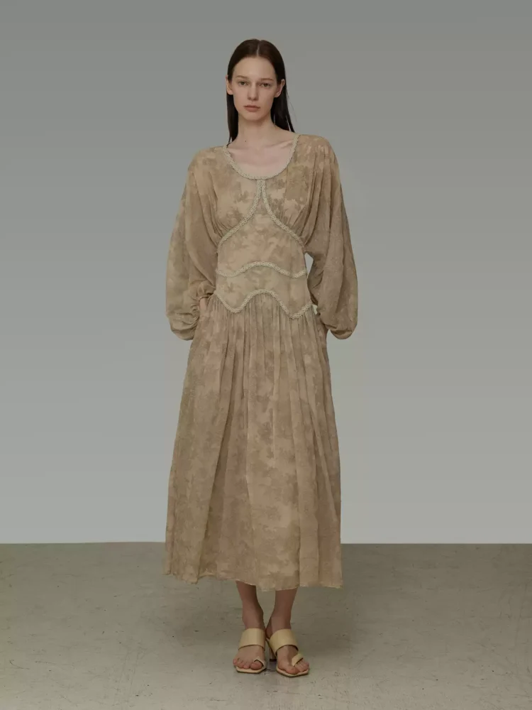 French retro jacquard U-neck dress