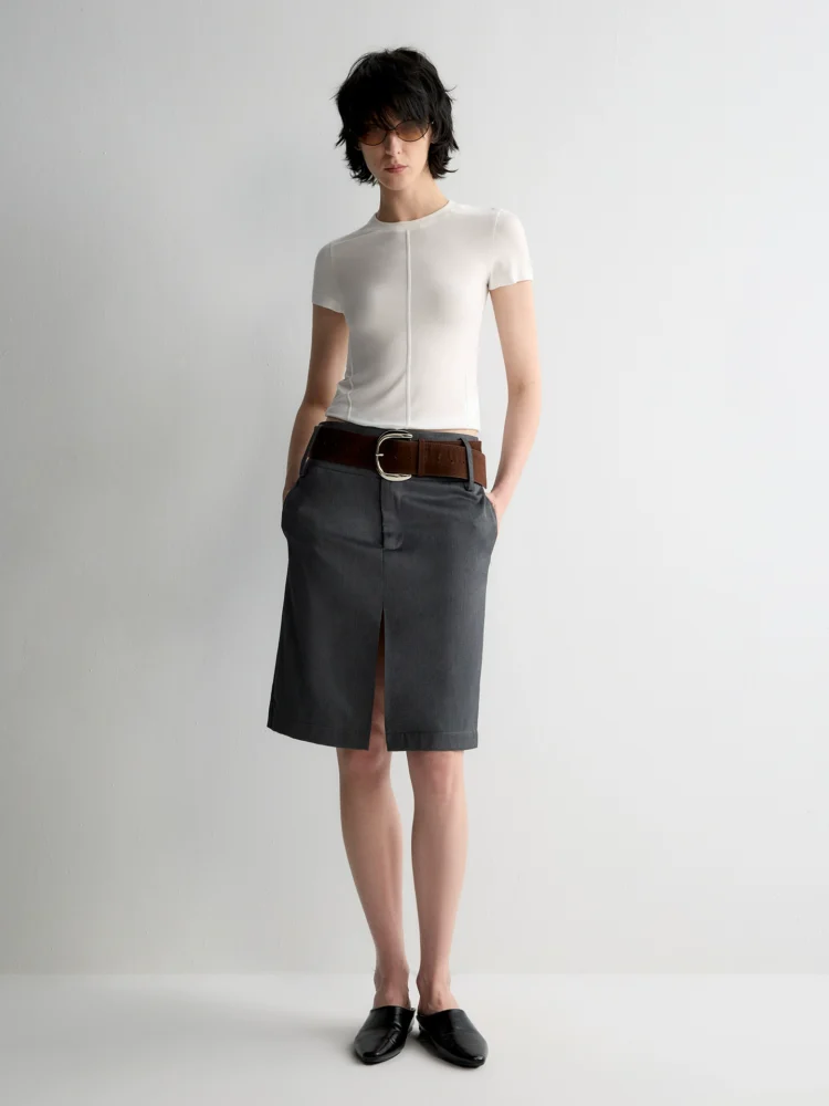 Retro double-layered suit mid-length skirt