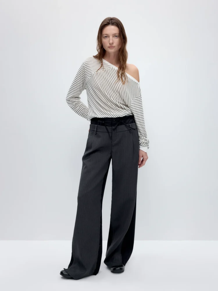 Double-waist color-blocking striped drawstring casual pants