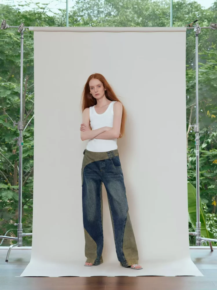 Washed, aged, deconstructed and designed straight-leg jeans