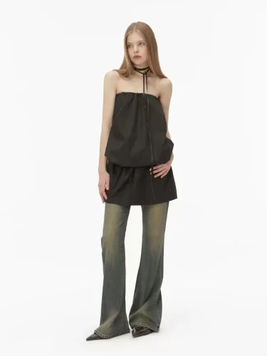 Women's jeans with patchwork leather design