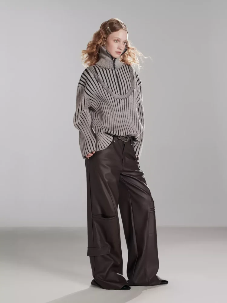 Striped soft and fluffy pullover knitted sweater