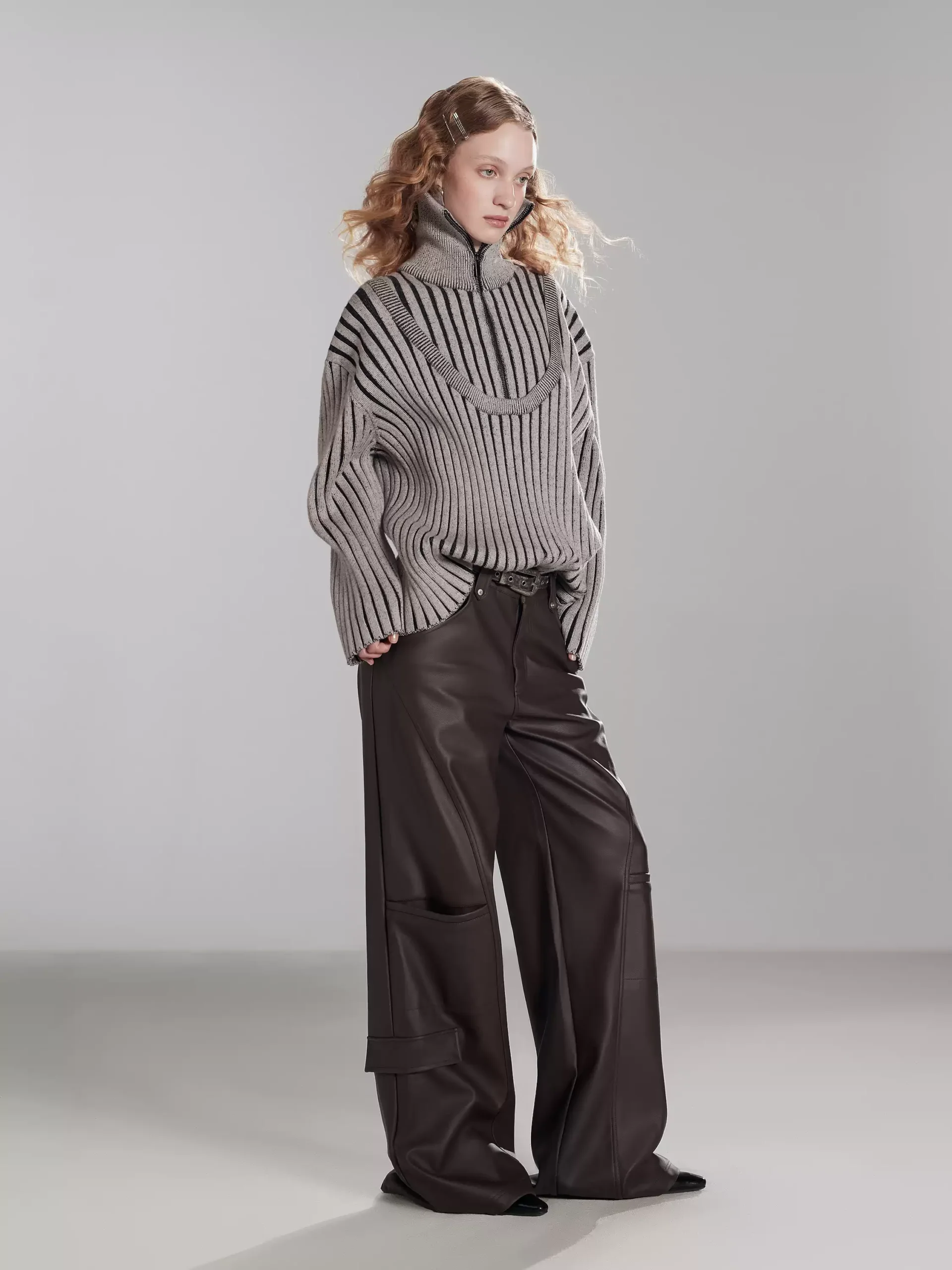 Striped soft and fluffy pullover knitted sweater