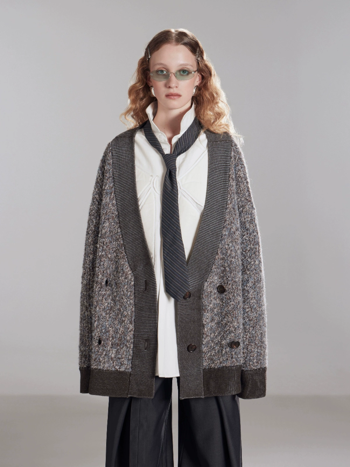 A laid-back blue-gray sweater