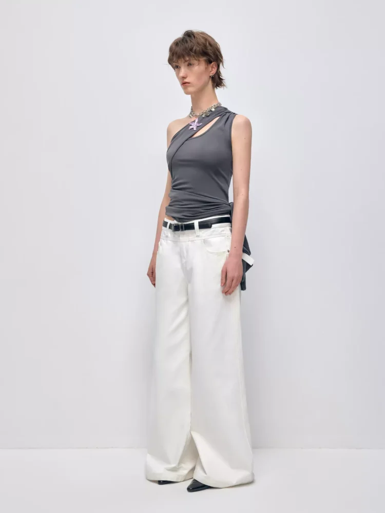 White soft pure cotton low-rise loose wide-leg jeans