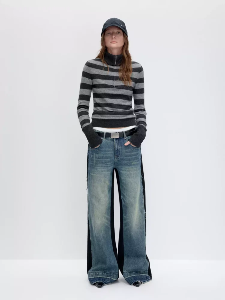 Retro color-blocking striped knitted sweater