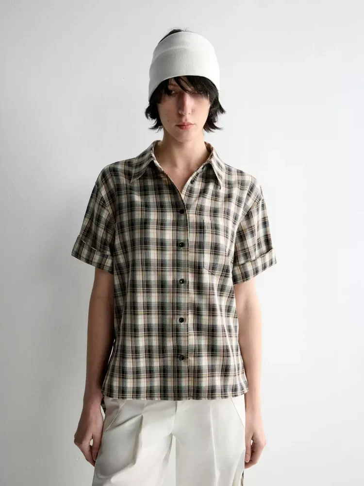 Checked cotton-textured silk shirt